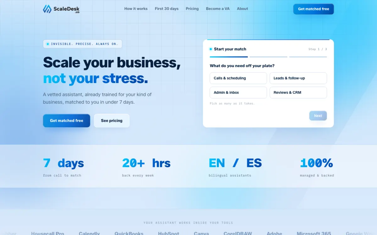 ScaleDesk website homepage for a staffing subscription service