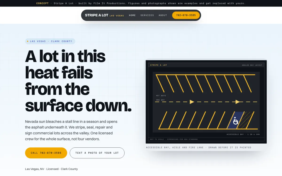 Stripe A Lot concept website for a parking lot striping company